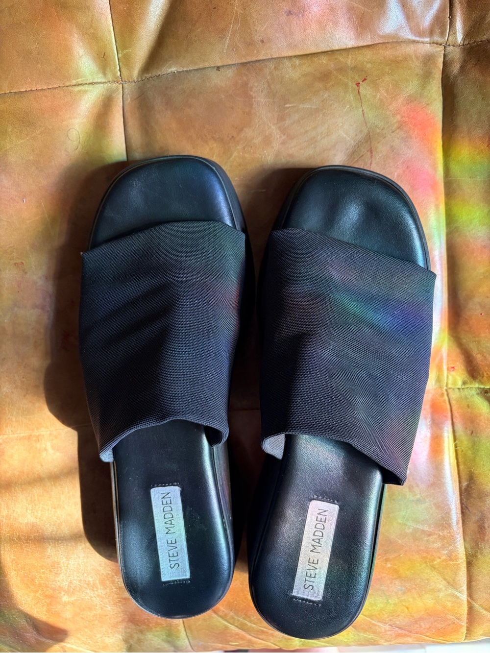 steve madden black elastic platform slide sandals size 10
